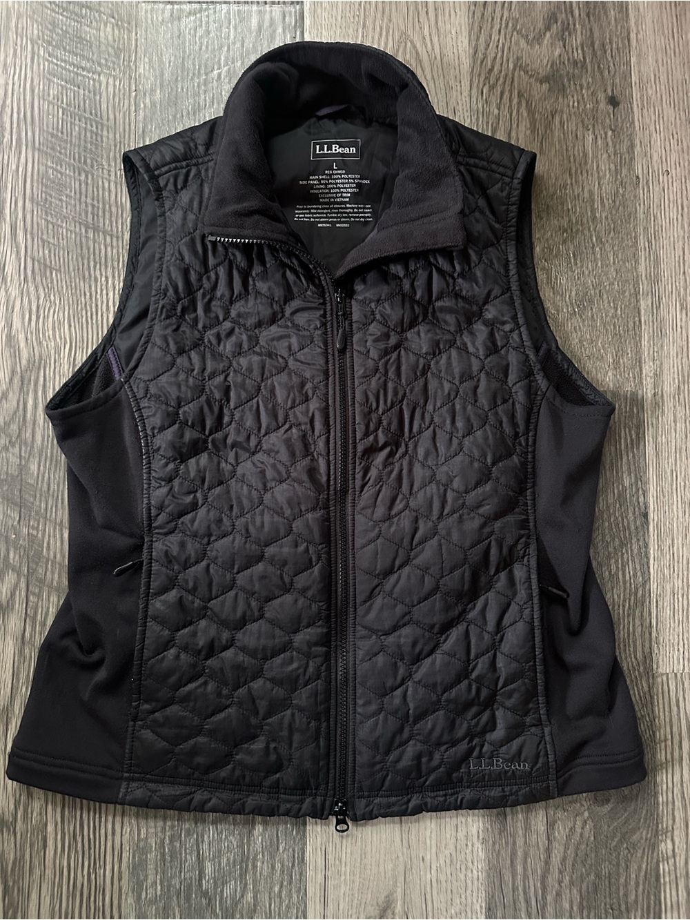 L.L. Bean Women's Black Quilted Stretch-Side Vest size large